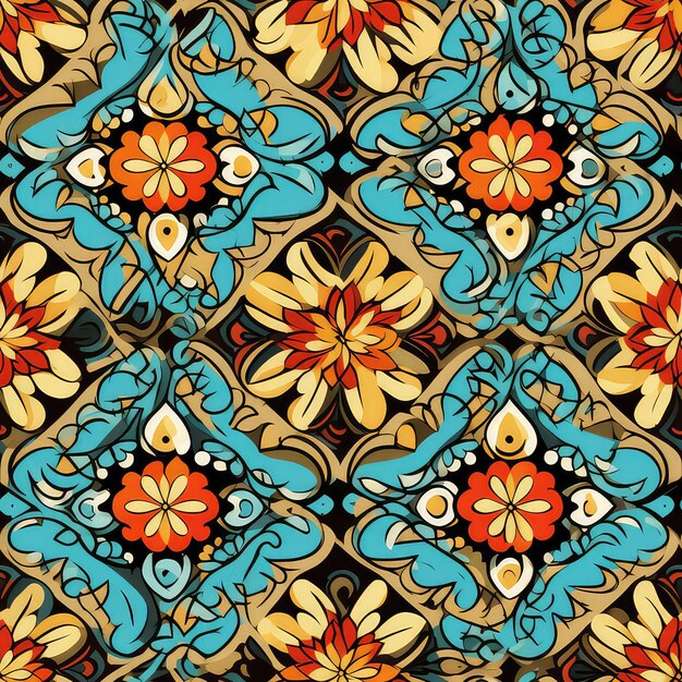 Photo seamless pattern middle eastern motifs fusion ethnic handmade ornament fabric wallpaper background