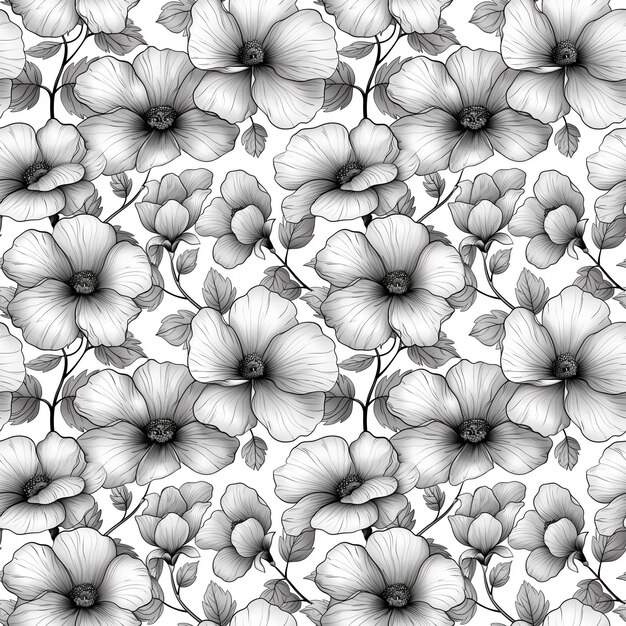 Foto disegni di contorni monocromatici di fiori a disegno senza cuciture