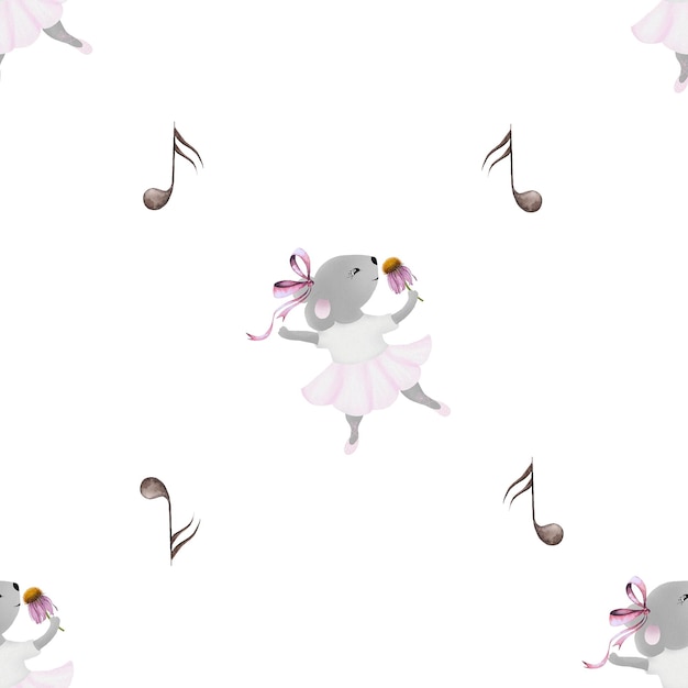 seamless pattern mouse ballerina cute pattern with a mouse in a skirt for little princesses