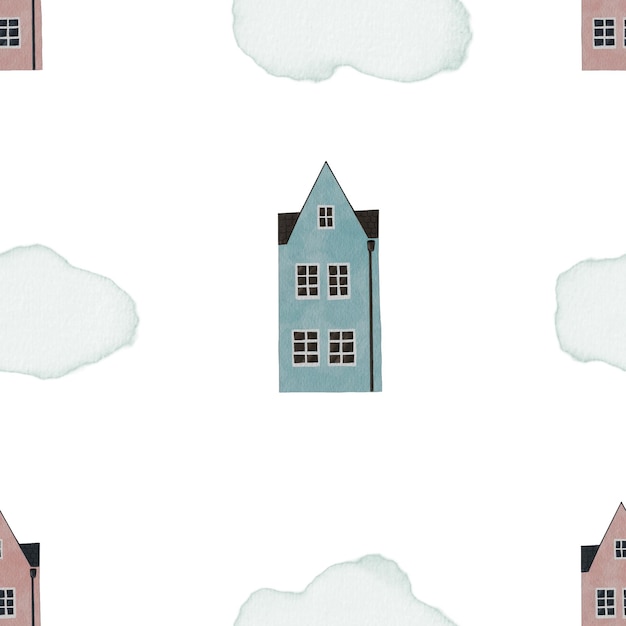 Seamless pattern multicolored houses cute minimalistic childrens house pattern for childrens textile