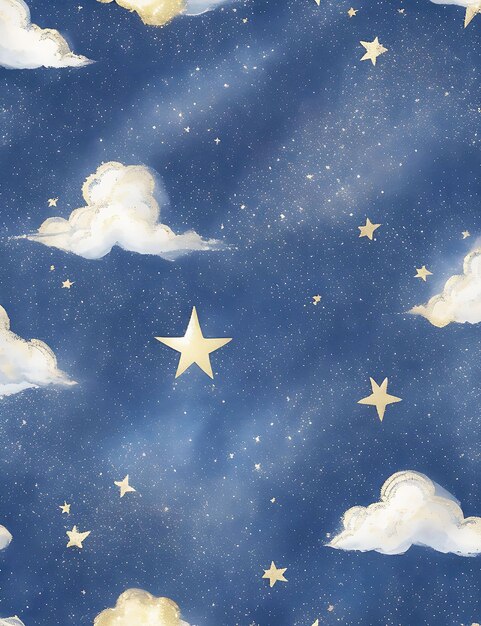 Seamless pattern of the night sky with gold foil ai generated