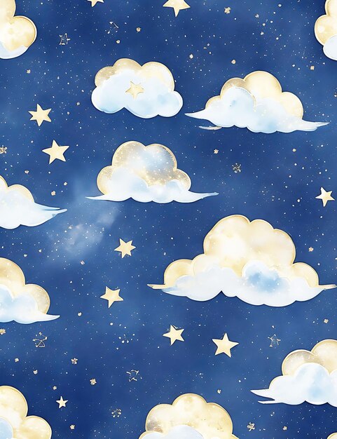 Seamless pattern of the night sky with gold foil ai generated