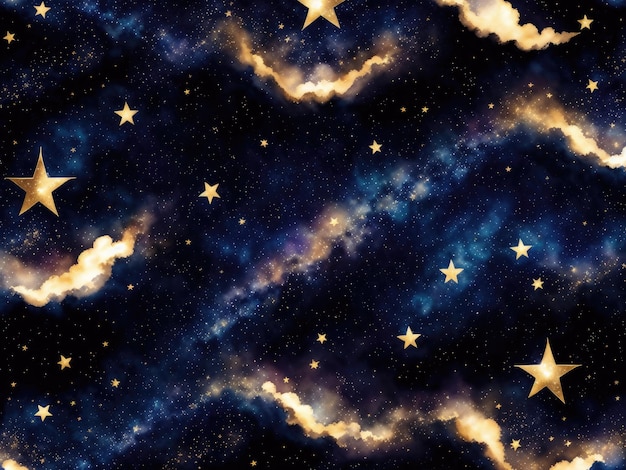 Бесшовный узор ночного неба со звездами созвездий золотой фольги