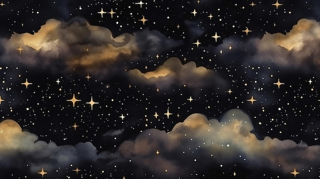 Seamless pattern of the night sky with gold foil