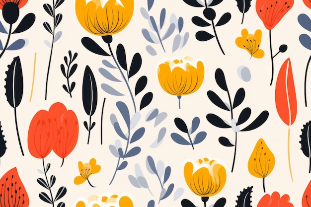 Seamless pattern of Nordic flowers modern abstract design