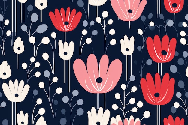 Seamless pattern of Nordic flowers modern abstract design