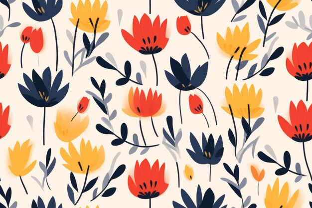 Seamless pattern of Nordic flowers modern abstract design