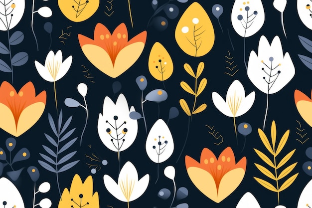 Seamless pattern of nordic flowers modern abstract design