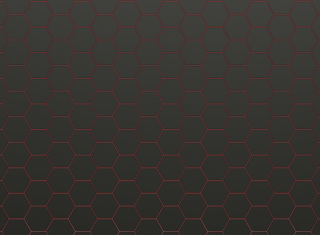 Фото Бесшовный фон из черных шестиугольников с линиями красного света.