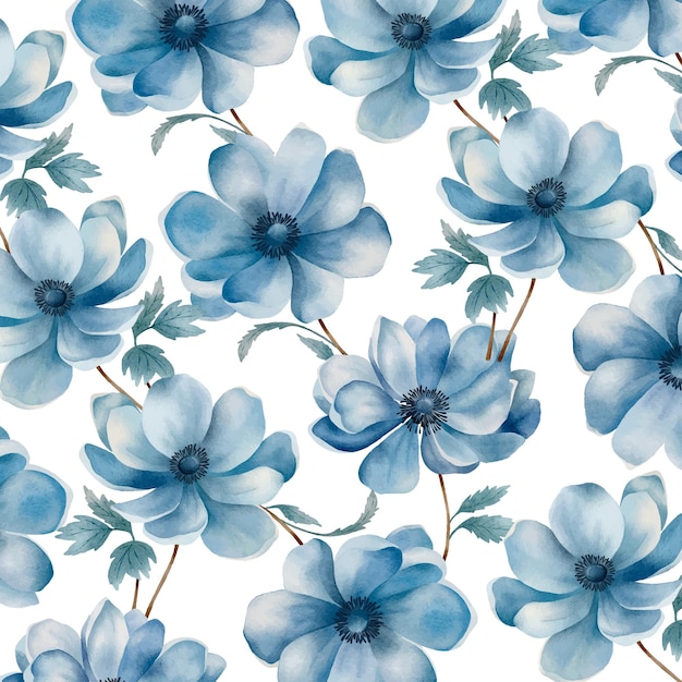写真 青い花のシームレスパターンと葉の背景のテンプレート ベクトルファブリックデザインの包装