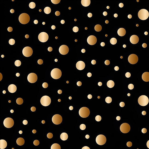 写真 黒の背景に金色の水玉のシームレスなパターン