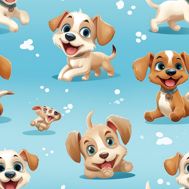 Фото Бесшовный рисунок маленькой собачки, великолепные щенки, изящные завораживающие замысловатые улыбки и