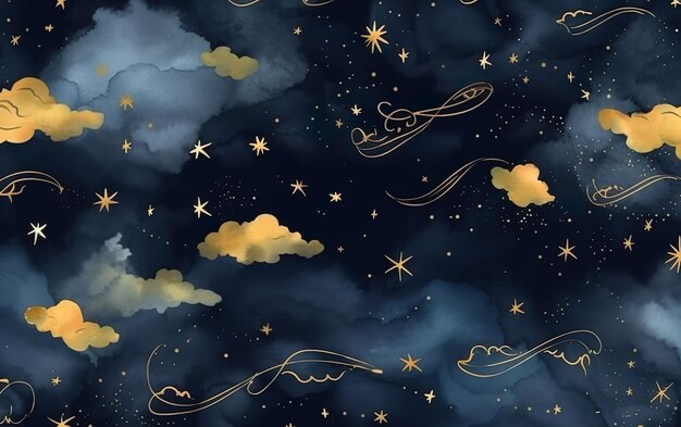 Фото Беспрепятственный рисунок ночного неба с золотой фольгой ии генеративный ии