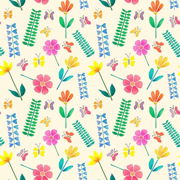 사진 수채화 꽃과 잎의 원활한 패턴
