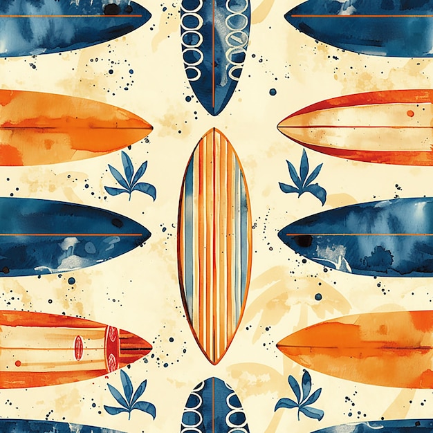 Photo seamless_pattern_of_watercolor_surfboards_on_a_sandy_ground