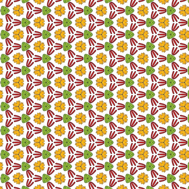 シームレスなパターン、オレンジの葉のパターン、緑の葉、タイル張りの赤い茎、図の白い背景