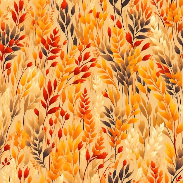 Photo a seamless pattern of orange and yellow leaves with autumn leaves on the background.