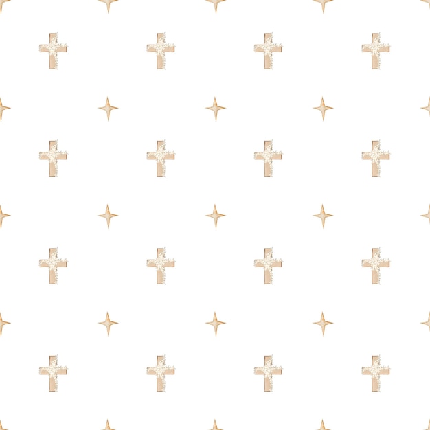 Photo seamless pattern of orthodox crosses and stars elegant baby christening pattern for printing on