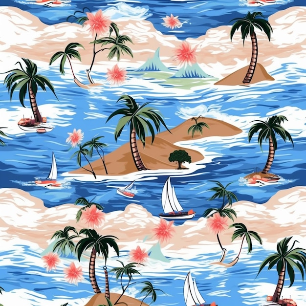 A seamless pattern of palm trees generative ai