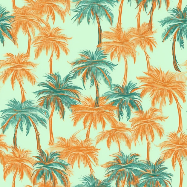 A seamless pattern of palm trees on a green background generative ai