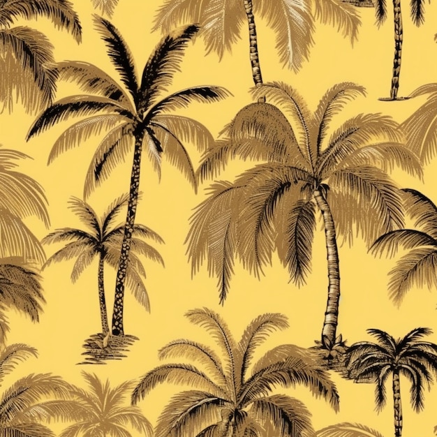 A seamless pattern of palm trees on a yellow background generative ai