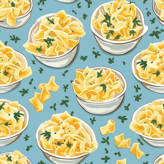 Photo a seamless pattern of pasta in bowls with parsley and parsley generative ai