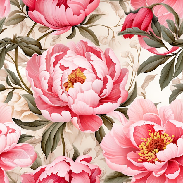 Seamless pattern of peony flower art design painting for use in graphics Generative ai