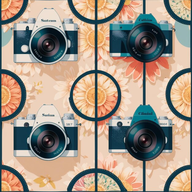 A seamless pattern of photographic cameras