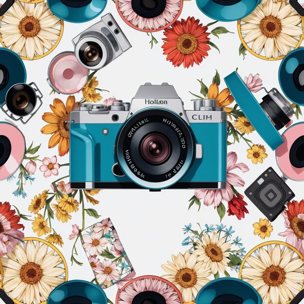 A seamless pattern of photographic cameras