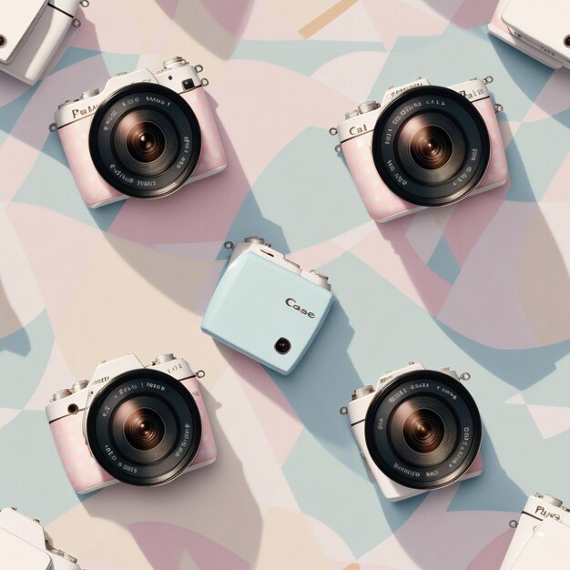 A seamless pattern of photographic cameras