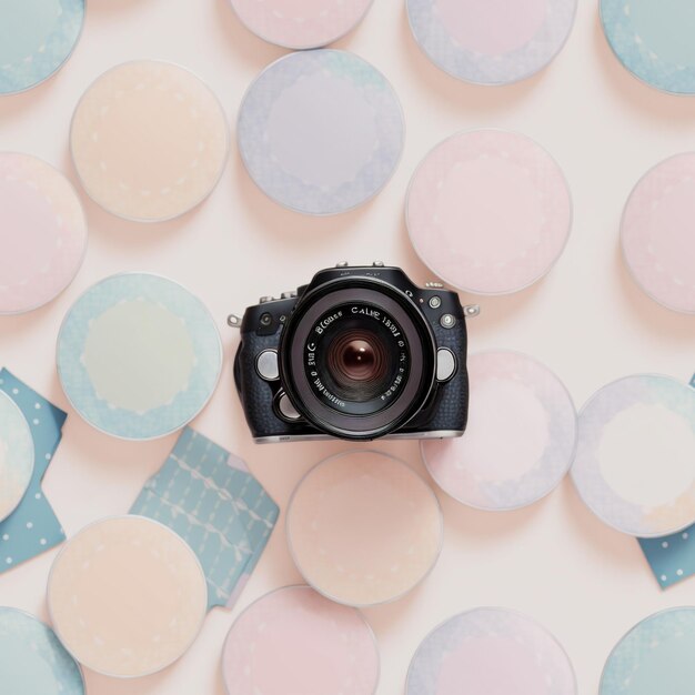 A seamless pattern of photographic cameras