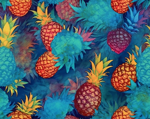 seamless pattern pineapples drawing painting background drawing tropical ai generated