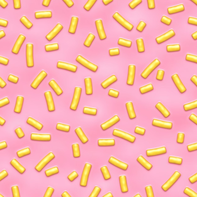 Seamless pattern of pink donut glaze with many decorative sprinkles