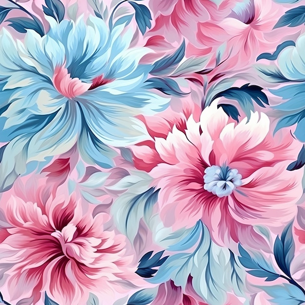 Seamless pattern pink mint blue colour oil painting floral christmas design