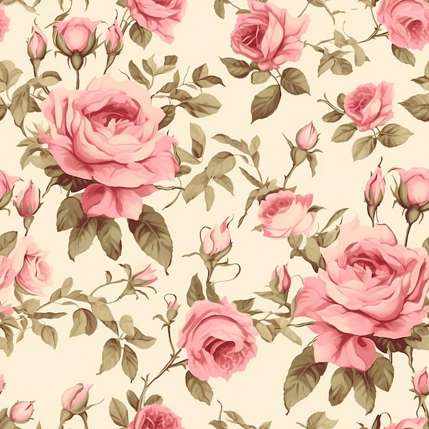 Seamless pattern of pink rose