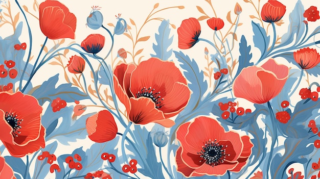 Seamless pattern of popy drawn with watercolorFor the design of the wallpaper or fabric