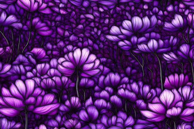 Seamless pattern of purple flowers in the shape of a heart