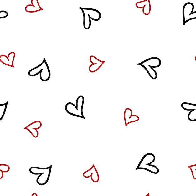 Seamless pattern of red and black hearts on a white background