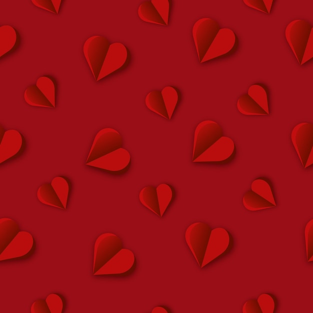 Seamless pattern of red hearts on a red background