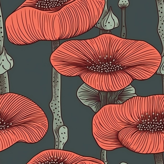 Photo a seamless pattern of red poppies on a dark background.