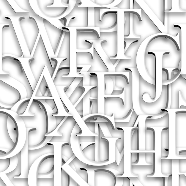 Seamless pattern Repeating texture with white 3d letters