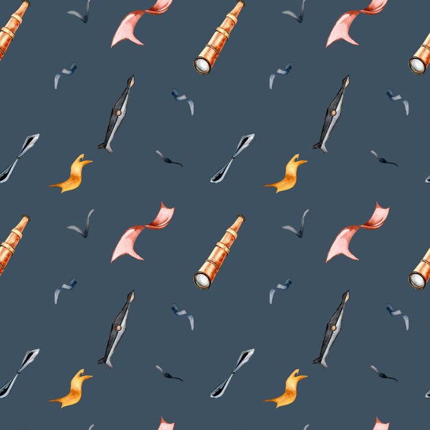 Photo seamless pattern for retro airplane collection watercolor illustration in vintage style