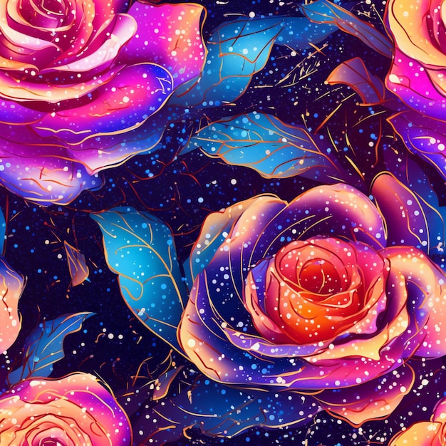 Photo seamless pattern of roses with stars and water drops generative ai