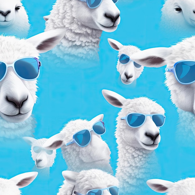 Seamless Pattern Sheep Wearing Sunglasses