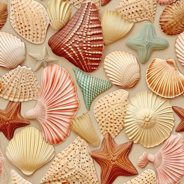 Photo seamless pattern of shells