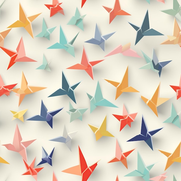 A seamless pattern showcasing stylized origami shapes