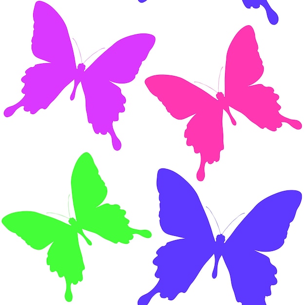 Seamless pattern of silhouettes of butterflies. Natural background of beautiful insects.