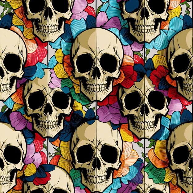 A seamless pattern of skulls