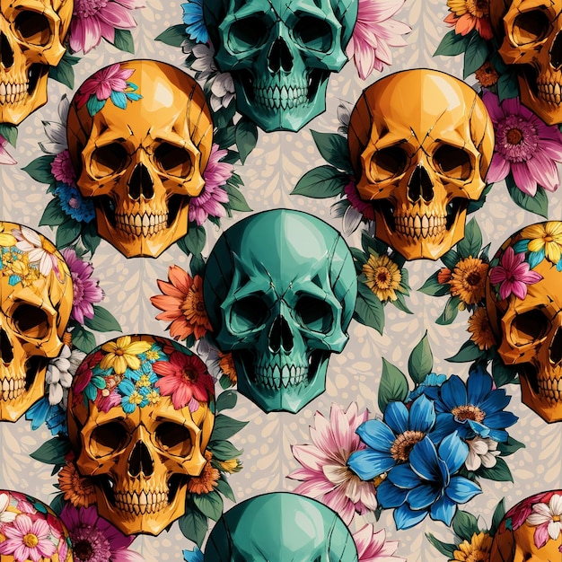 A seamless pattern of skulls