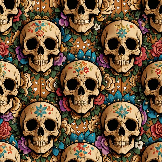 A seamless pattern of skulls